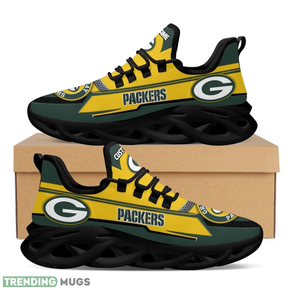 Green Bay Packers Logo Line Pattern Custom Name 3D Max Soul Sneaker Shoes In Yellow Green Max Soul Green Bay Packers Logo Line Pattern Custom Name 3D Max Soul Sneaker Shoes In Yellow Green Max Soul