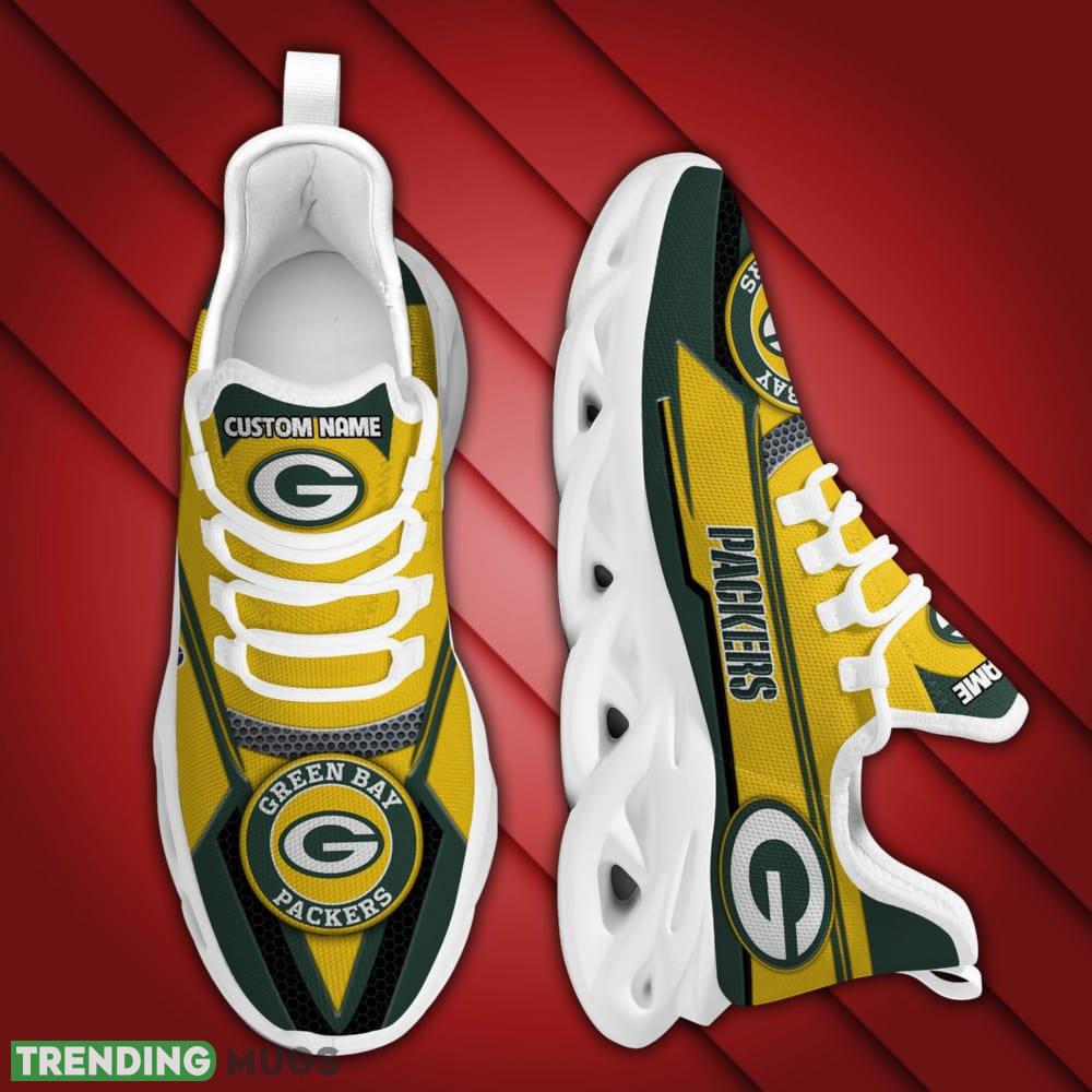 Green Bay Packers Logo Line Pattern Custom Name 3D Max Soul Sneaker Shoes In Yellow Green Max Soul Green Bay Packers Logo Line Pattern Custom Name 3D Max Soul Sneaker Shoes In Yellow Green Max Soul