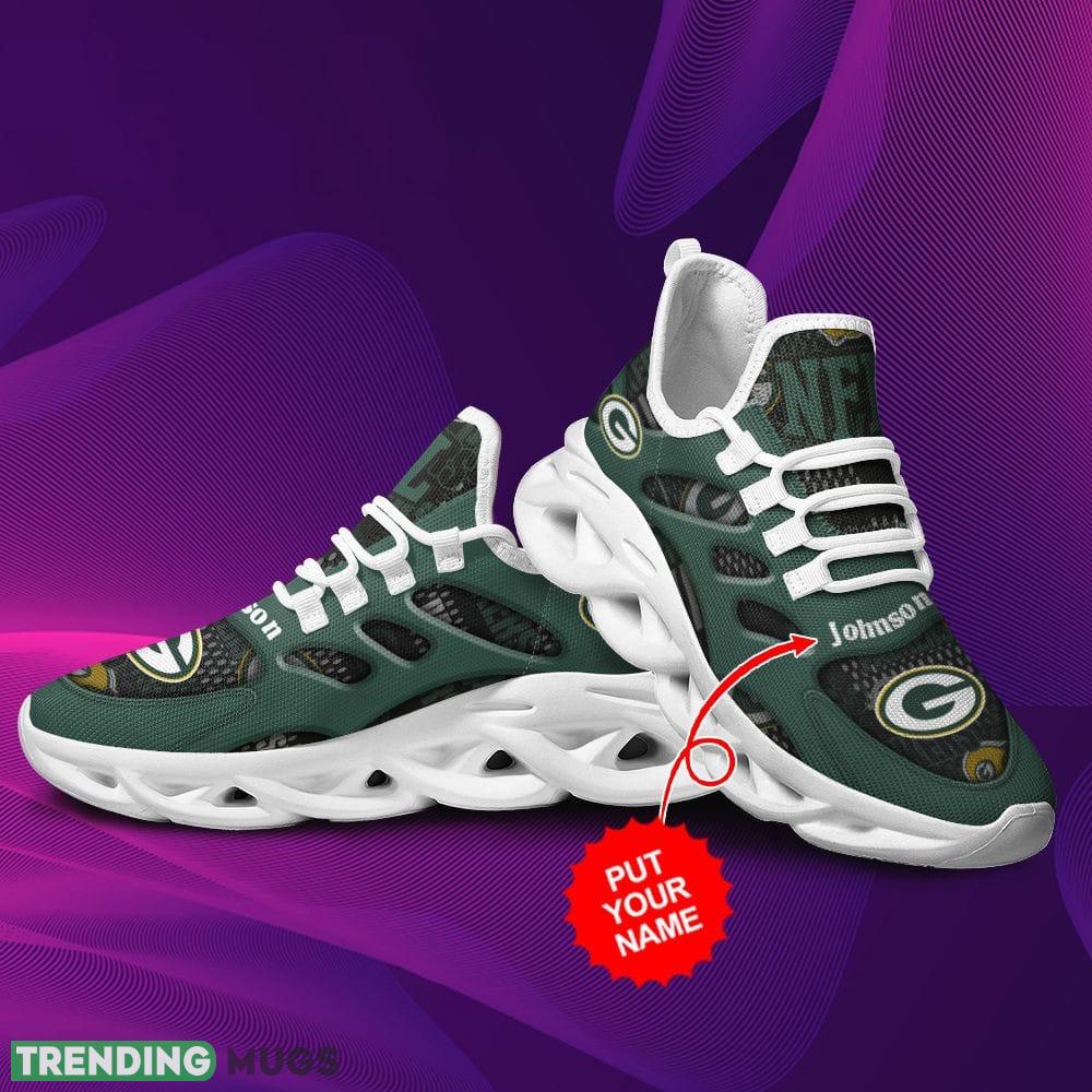 Green Bay Packers Logo Pattern In Green Custom Name 3D Max Soul Sneaker Shoes Max Soul Green Bay Packers Logo Pattern In Green Custom Name 3D Max Soul Sneaker Shoes Max Soul