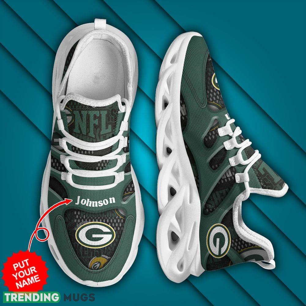 Green Bay Packers Logo Pattern In Green Custom Name 3D Max Soul Sneaker Shoes Max Soul Green Bay Packers Logo Pattern In Green Custom Name 3D Max Soul Sneaker Shoes Max Soul