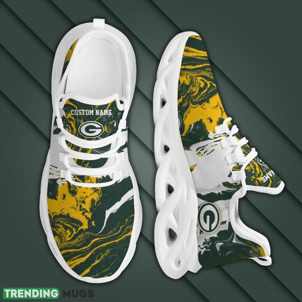 Green Bay Packers Logo Tie Dye Pattern Custom Name 3D Max Soul Sneaker Shoes In Green And Yellow Max Soul Green Bay Packers Logo Tie Dye Pattern Custom Name 3D Max Soul Sneaker Shoes In Green And Yellow Max Soul