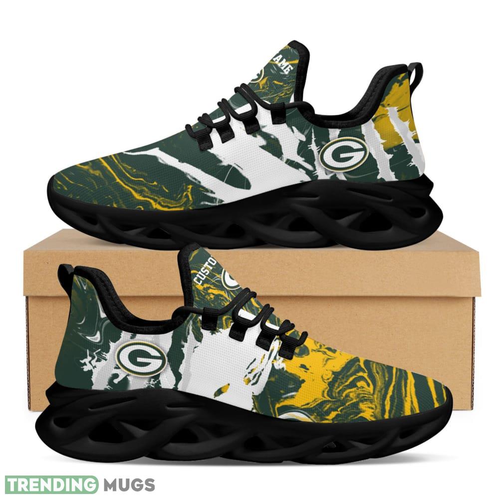 Green Bay Packers Logo Tie Dye Pattern Custom Name 3D Max Soul Sneaker Shoes In Green And Yellow Max Soul Green Bay Packers Logo Tie Dye Pattern Custom Name 3D Max Soul Sneaker Shoes In Green And Yellow Max Soul