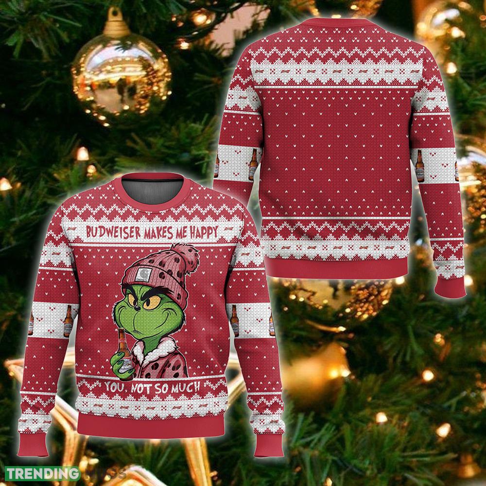 Grinch Budweiser Makes Me Happy Ugly Sweater Gift Christmas For Men And Women - Grinch Budweiser Makes Me Happy Ugly Sweater_1 Grinch Budweiser Makes Me Happy Ugly Sweater Gift Christmas For Men And Women - Grinch Budweiser Makes Me Happy Ugly Sweater_1