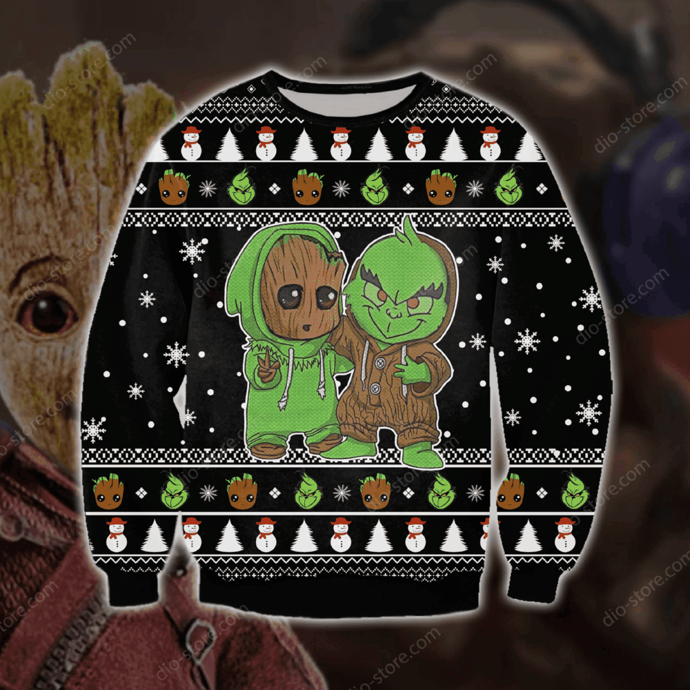 Groot And Grinch Funny Knitting Pattern 3D Print Ugly Christmas Sweater Perfect Holiday Gift 3D Sweater Groot And Grinch Funny Knitting Pattern 3D Print Ugly Christmas Sweater Perfect Holiday Gift 3D Sweater