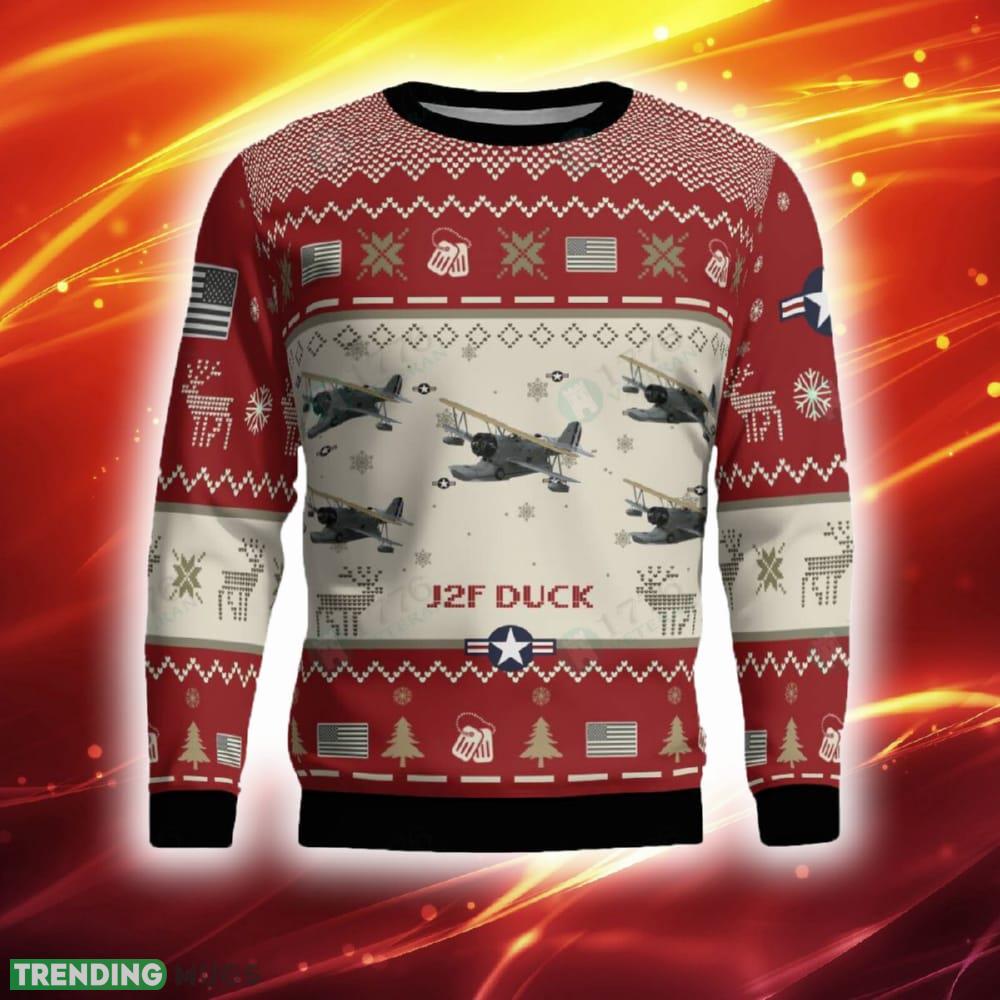 Grumman J2F Duck Aircraft Ugly Sweater Red Hot Trending 2023 Gift For Veteran Christmas - Grumman J2F Duck Aircraft Ugly Sweater Red Photo 2 Grumman J2F Duck Aircraft Ugly Sweater Red Hot Trending 2023 Gift For Veteran Christmas - Grumman J2F Duck Aircraft Ugly Sweater Red Photo 2