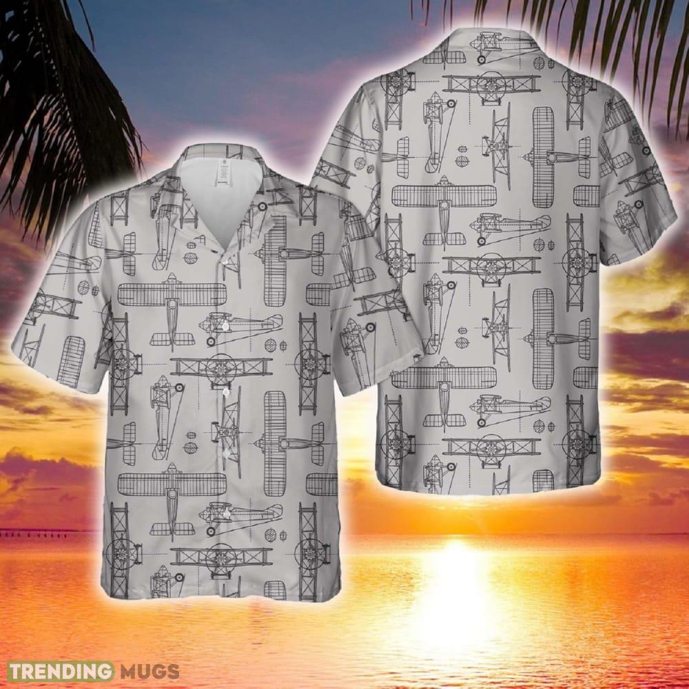 Hand drawn vintage airplane Hawaiian Shirt - Hand drawn vintage airplane Hawaiian Shirt