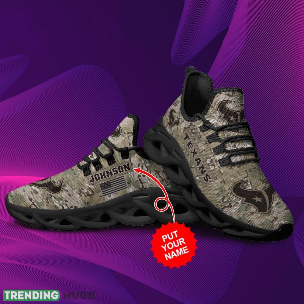 Houston Texans Logo Custom Name Camouflage Pattern 3D Max Soul Sneaker Shoes Max Soul Houston Texans Logo Custom Name Camouflage Pattern 3D Max Soul Sneaker Shoes Max Soul