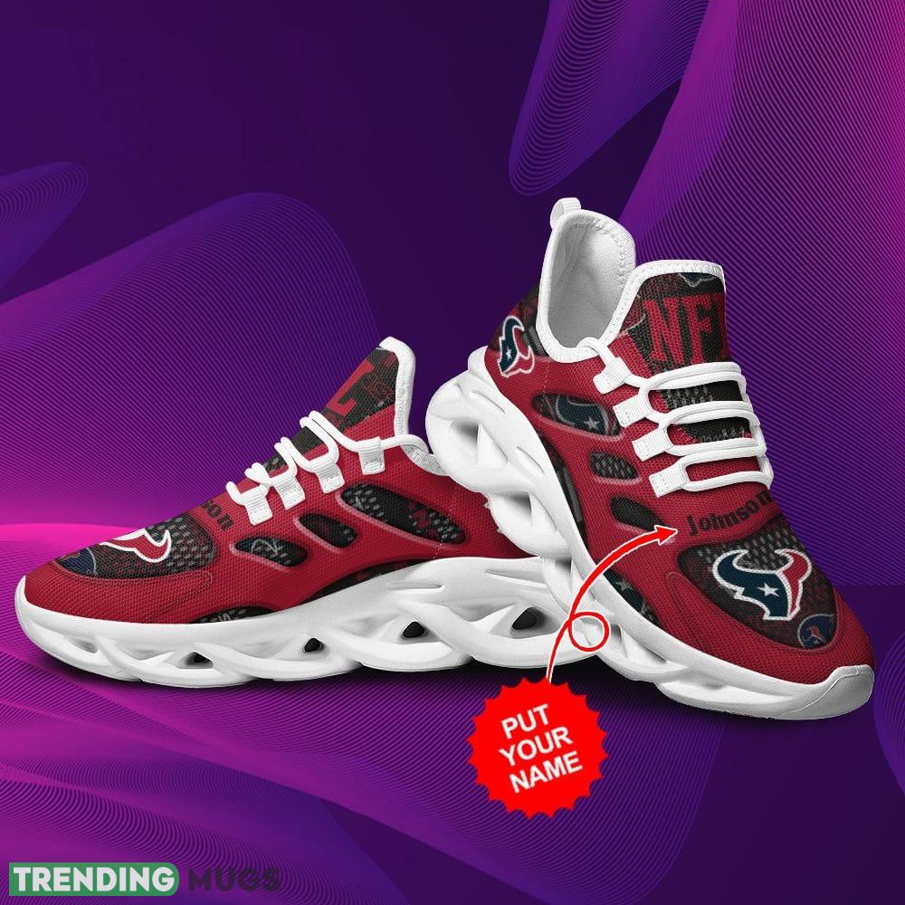 Houston Texans Logo Hole Pattern Custom Name 3D Max Soul Sneaker Shoes Max Soul Houston Texans Logo Hole Pattern Custom Name 3D Max Soul Sneaker Shoes Max Soul