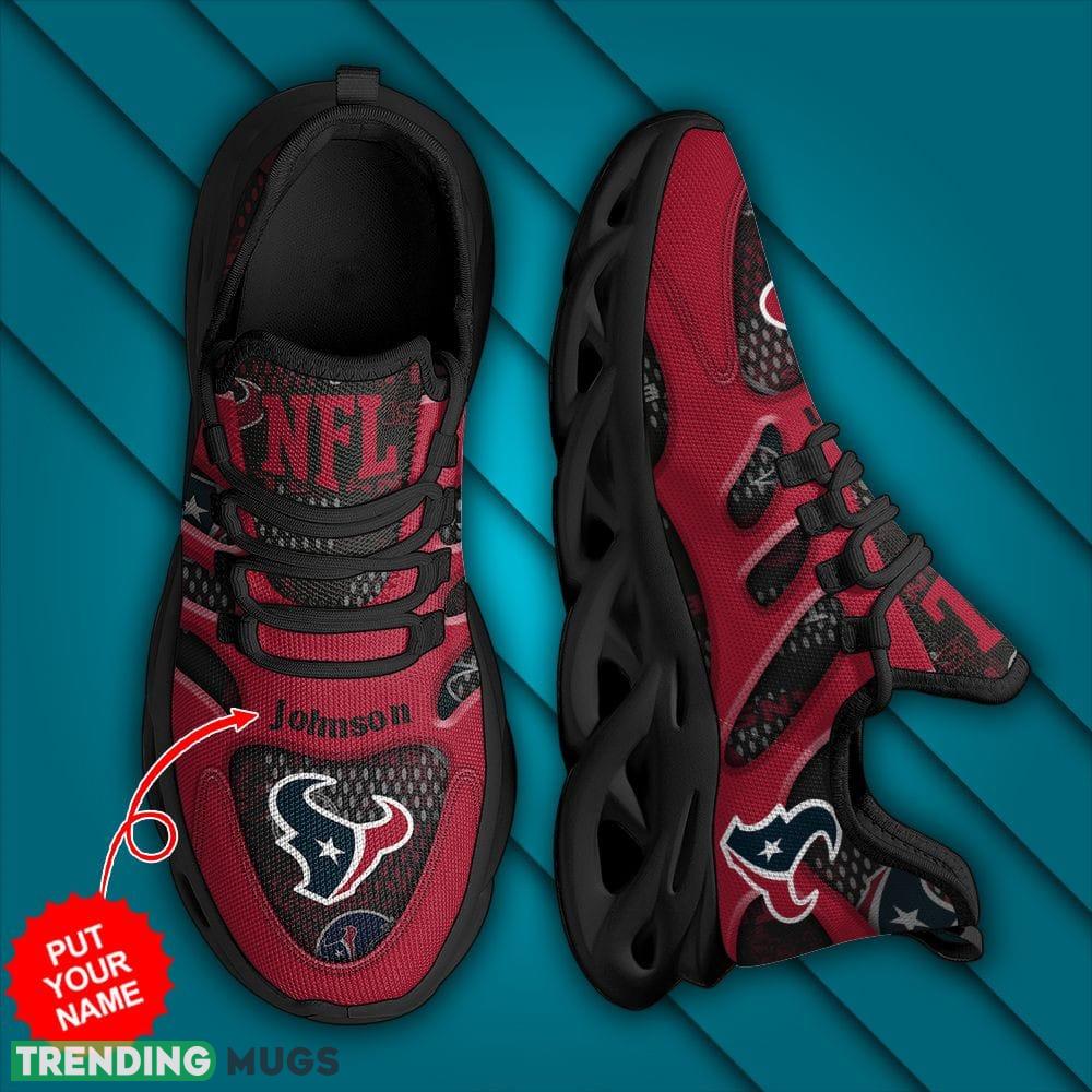 Houston Texans Logo Hole Pattern Custom Name 3D Max Soul Sneaker Shoes Max Soul Houston Texans Logo Hole Pattern Custom Name 3D Max Soul Sneaker Shoes Max Soul