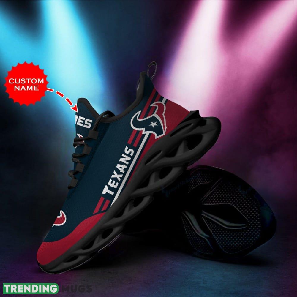 Houston Texans Logo In Blue And Red Custom Name 3D Max Soul Sneaker Shoes Max Soul Houston Texans Logo In Blue And Red Custom Name 3D Max Soul Sneaker Shoes Max Soul