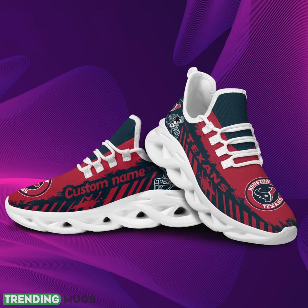Houston Texans Logo Pattern Custom Name 3D Max Soul Sneaker Shoes In Dark Blue And Red Max Soul Houston Texans Logo Pattern Custom Name 3D Max Soul Sneaker Shoes In Dark Blue And Red Max Soul
