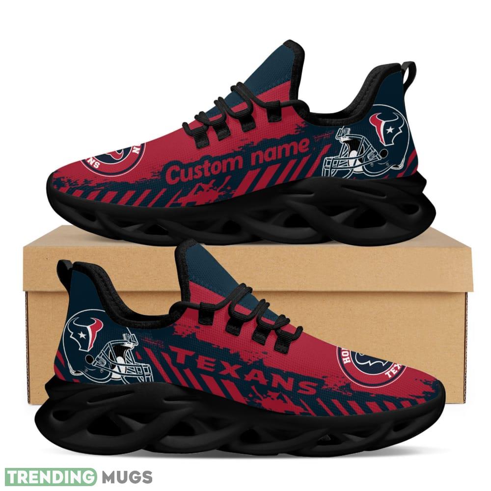 Houston Texans Logo Pattern Custom Name 3D Max Soul Sneaker Shoes In Dark Blue And Red Max Soul Houston Texans Logo Pattern Custom Name 3D Max Soul Sneaker Shoes In Dark Blue And Red Max Soul