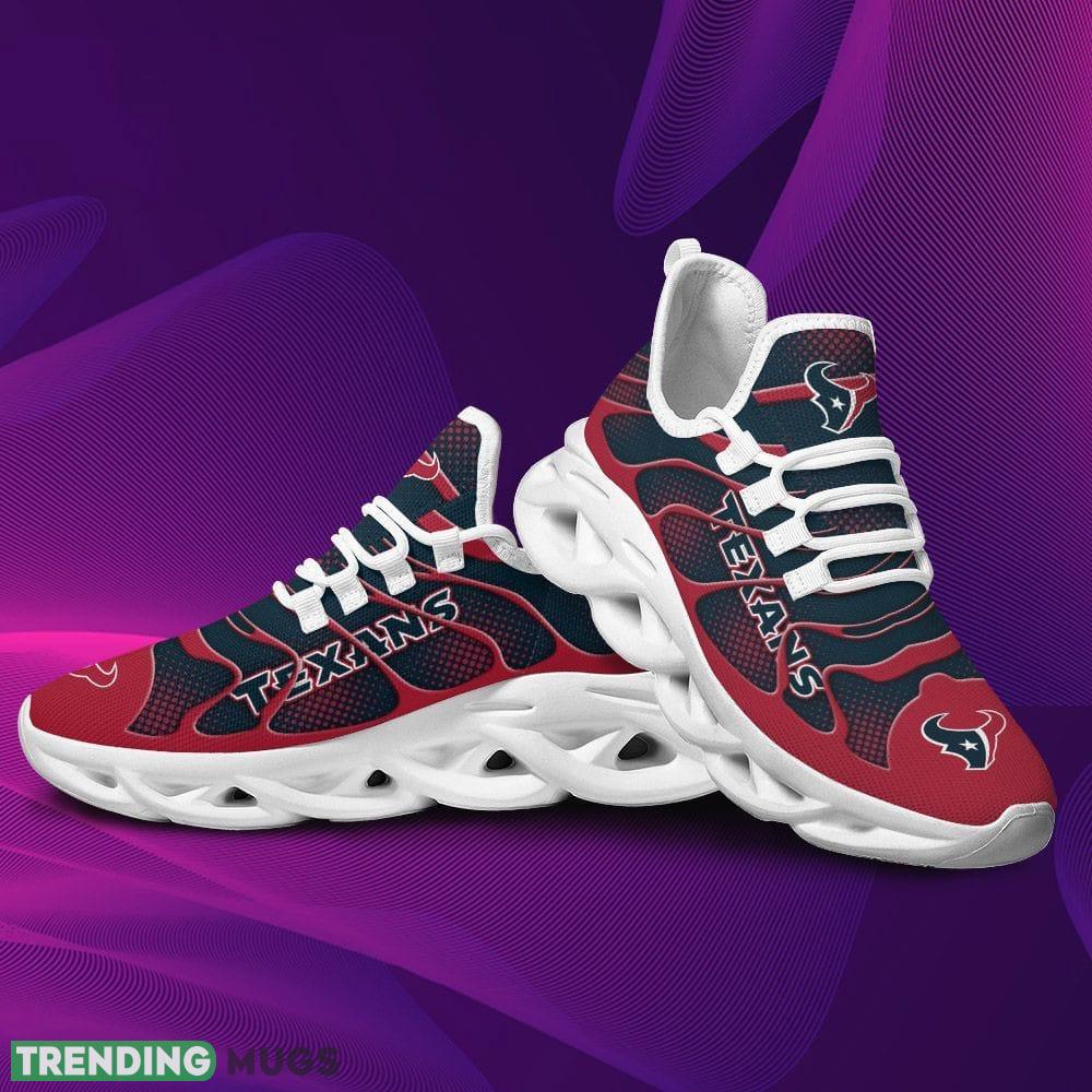 Houston Texans Logo Pattern Custom Name 3D Max Soul Sneaker Shoes In Dark Red And Blue Max Soul Houston Texans Logo Pattern Custom Name 3D Max Soul Sneaker Shoes In Dark Red And Blue Max Soul