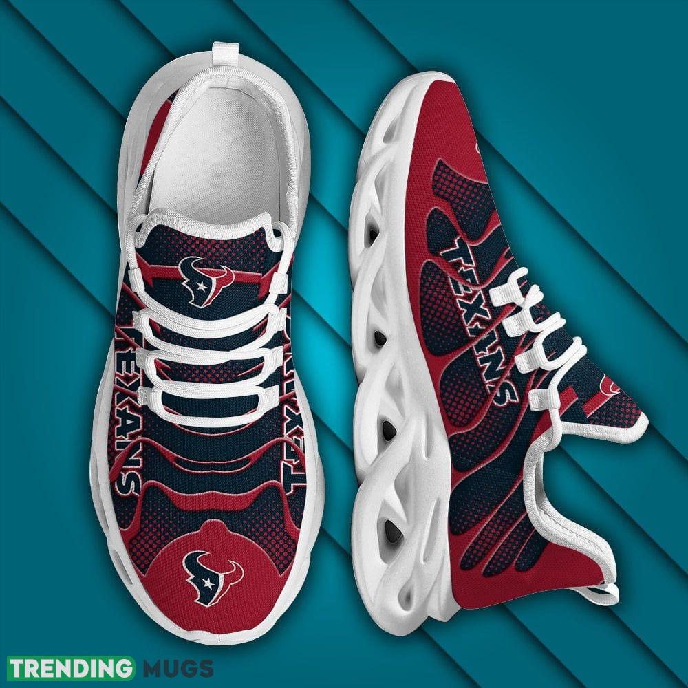 Houston Texans Logo Pattern Custom Name 3D Max Soul Sneaker Shoes In Dark Red And Blue Max Soul Houston Texans Logo Pattern Custom Name 3D Max Soul Sneaker Shoes In Dark Red And Blue Max Soul