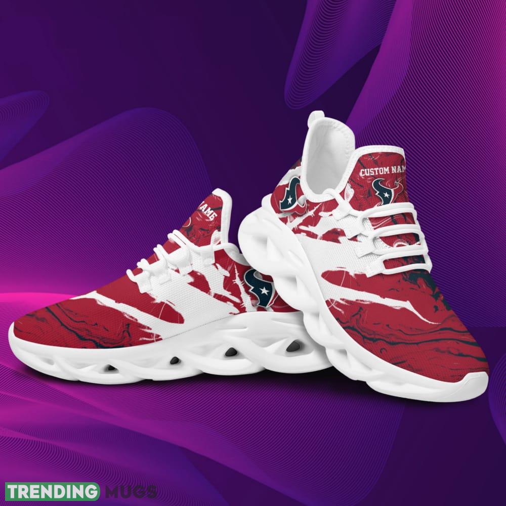 Houston Texans Logo Tie Dye Pattern Custom Name 3D Max Soul Sneaker Shoes In Red Max Soul Houston Texans Logo Tie Dye Pattern Custom Name 3D Max Soul Sneaker Shoes In Red Max Soul