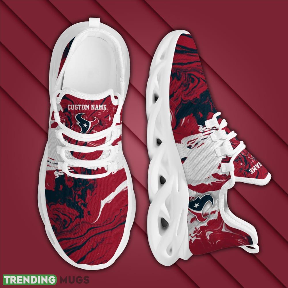 Houston Texans Logo Tie Dye Pattern Custom Name 3D Max Soul Sneaker Shoes In Red Max Soul Houston Texans Logo Tie Dye Pattern Custom Name 3D Max Soul Sneaker Shoes In Red Max Soul