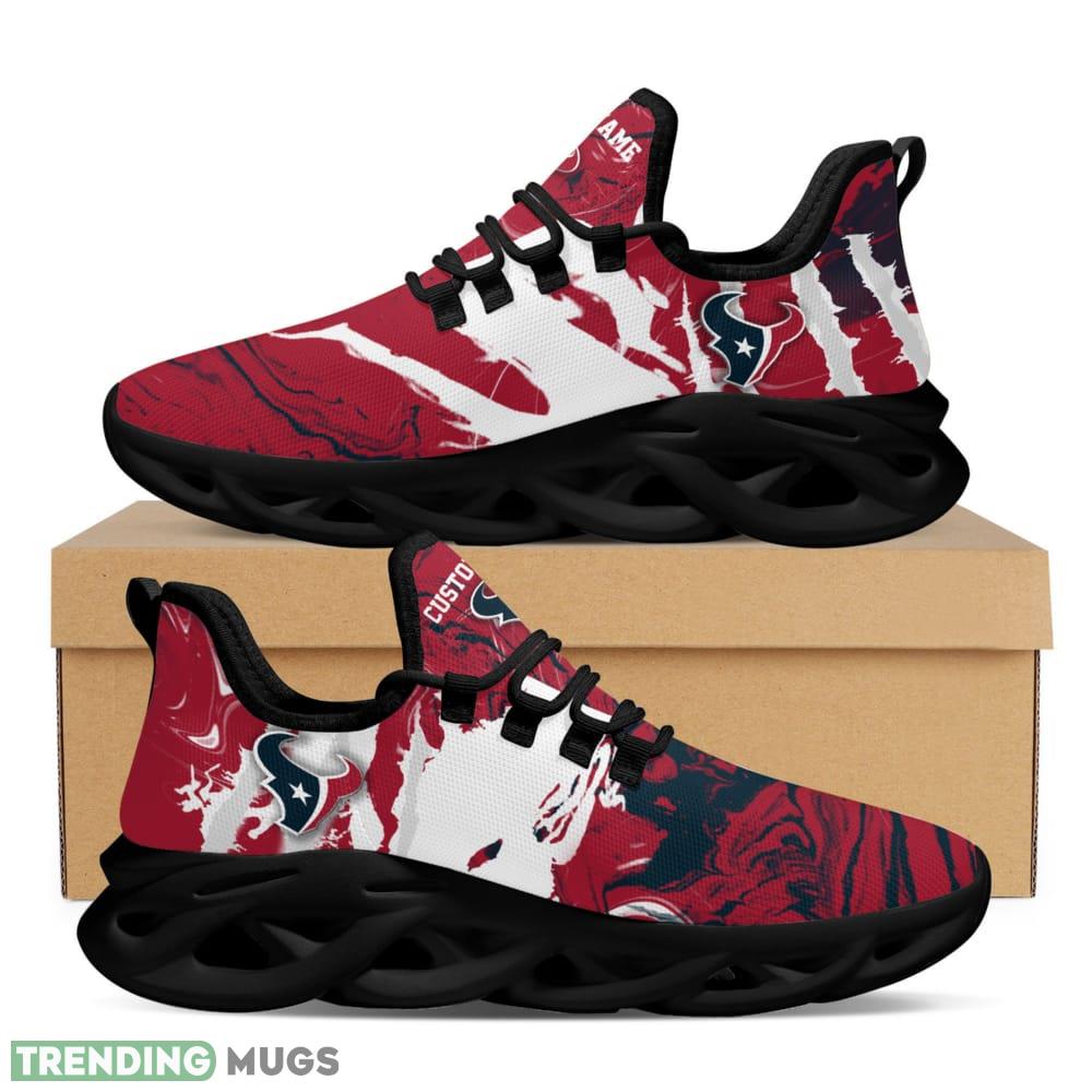 Houston Texans Logo Tie Dye Pattern Custom Name 3D Max Soul Sneaker Shoes In Red Max Soul Houston Texans Logo Tie Dye Pattern Custom Name 3D Max Soul Sneaker Shoes In Red Max Soul