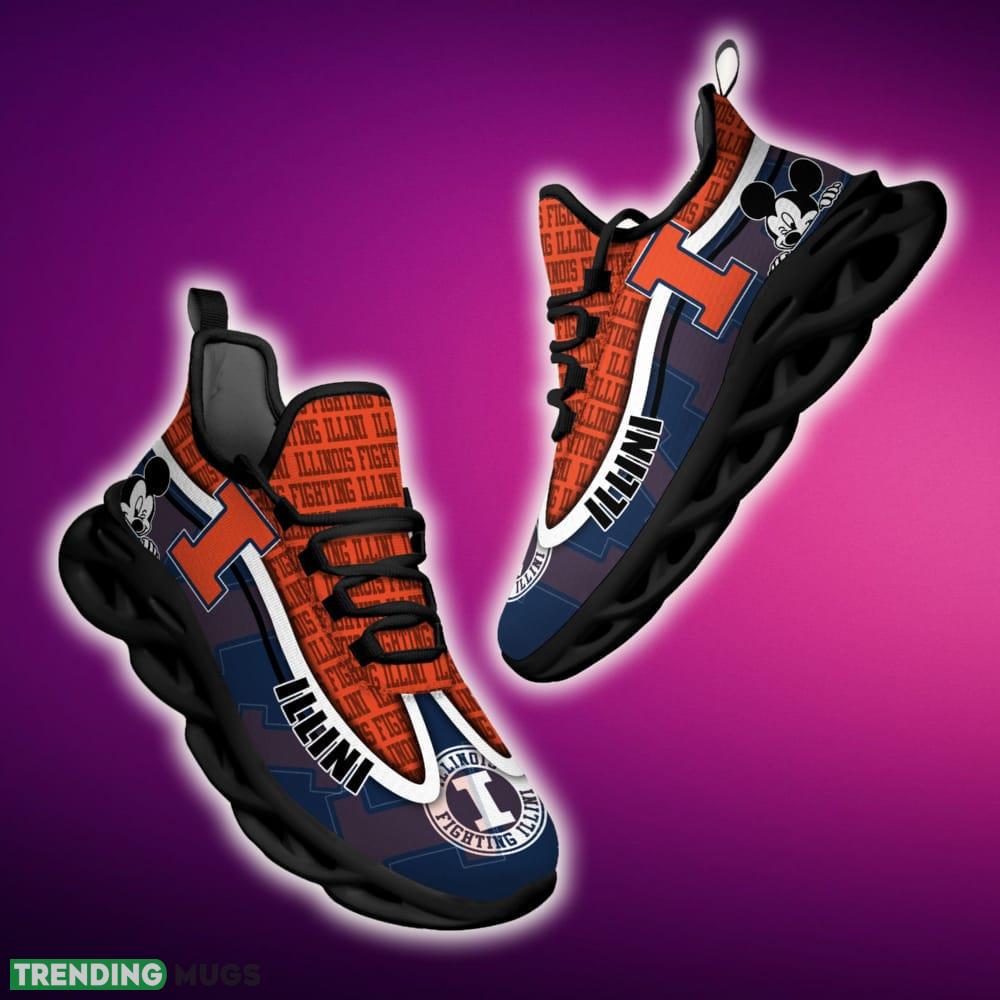 Illinois Fighting Illini Black And White Icon Sports Sneakers Ideas For Men And Women Gift Max Soul Shoes - Illinois Fighting Illini Black And White Clunky Sneakers For Fans This Season, Custom Sport Shoes_1