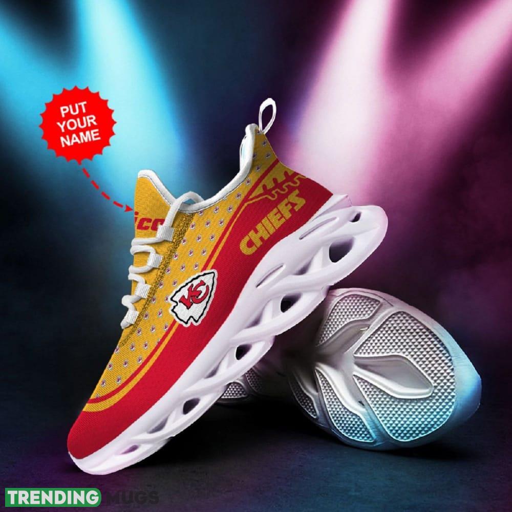 Kansas City Chiefs Small Logo Pattern Custom Name 3D Max Soul Sneaker Shoes In Red Yellow Max Soul Kansas City Chiefs Small Logo Pattern Custom Name 3D Max Soul Sneaker Shoes In Red Yellow Max Soul