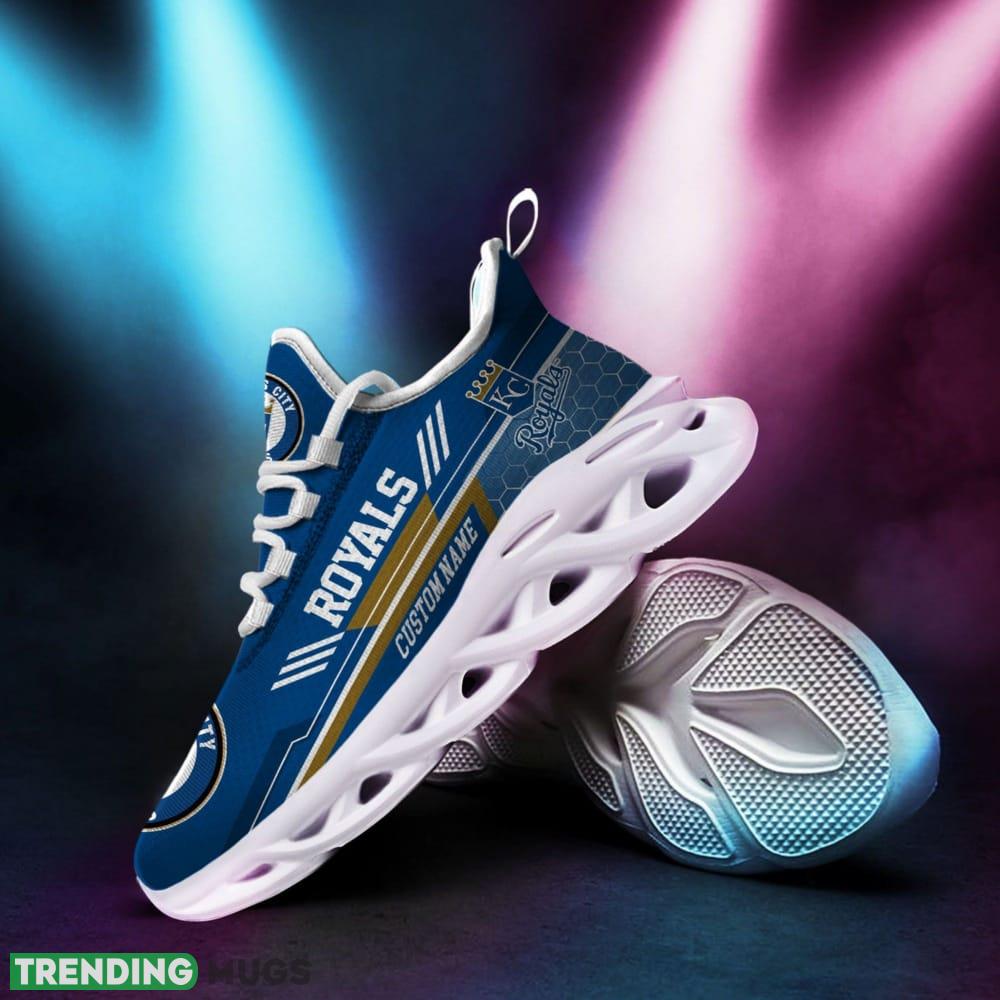 Kansas City Royals Logo Custom Name Pattern 3D Max Soul Sneaker Shoes In Blue Max Soul Kansas City Royals Logo Custom Name Pattern 3D Max Soul Sneaker Shoes In Blue Max Soul