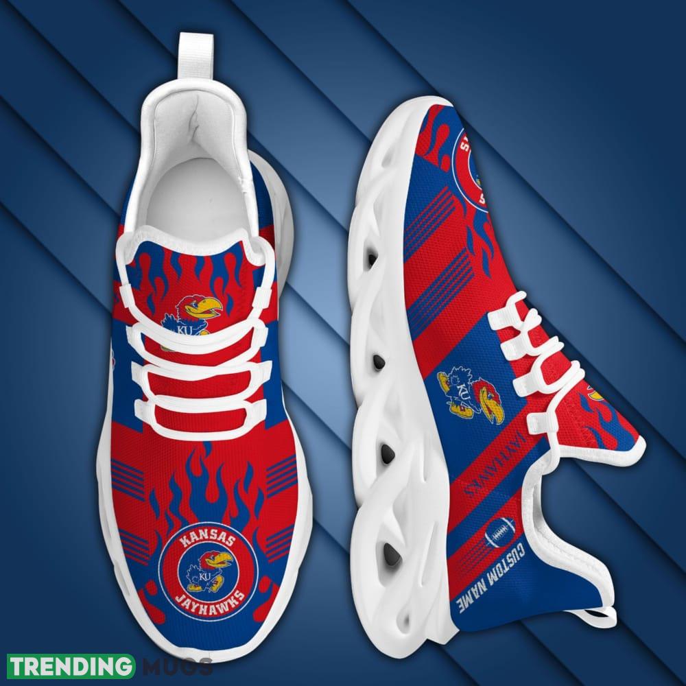 Kansas Jayhawks Logo Custom Name Pattern 3D Max Soul Sneaker Shoes In Red And Blue Max Soul Kansas Jayhawks Logo Custom Name Pattern 3D Max Soul Sneaker Shoes In Red And Blue Max Soul