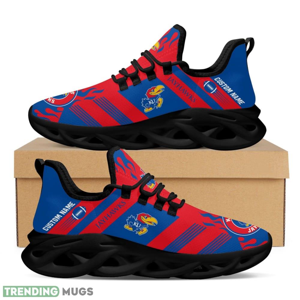 Kansas Jayhawks Logo Custom Name Pattern 3D Max Soul Sneaker Shoes In Red And Blue Max Soul Kansas Jayhawks Logo Custom Name Pattern 3D Max Soul Sneaker Shoes In Red And Blue Max Soul