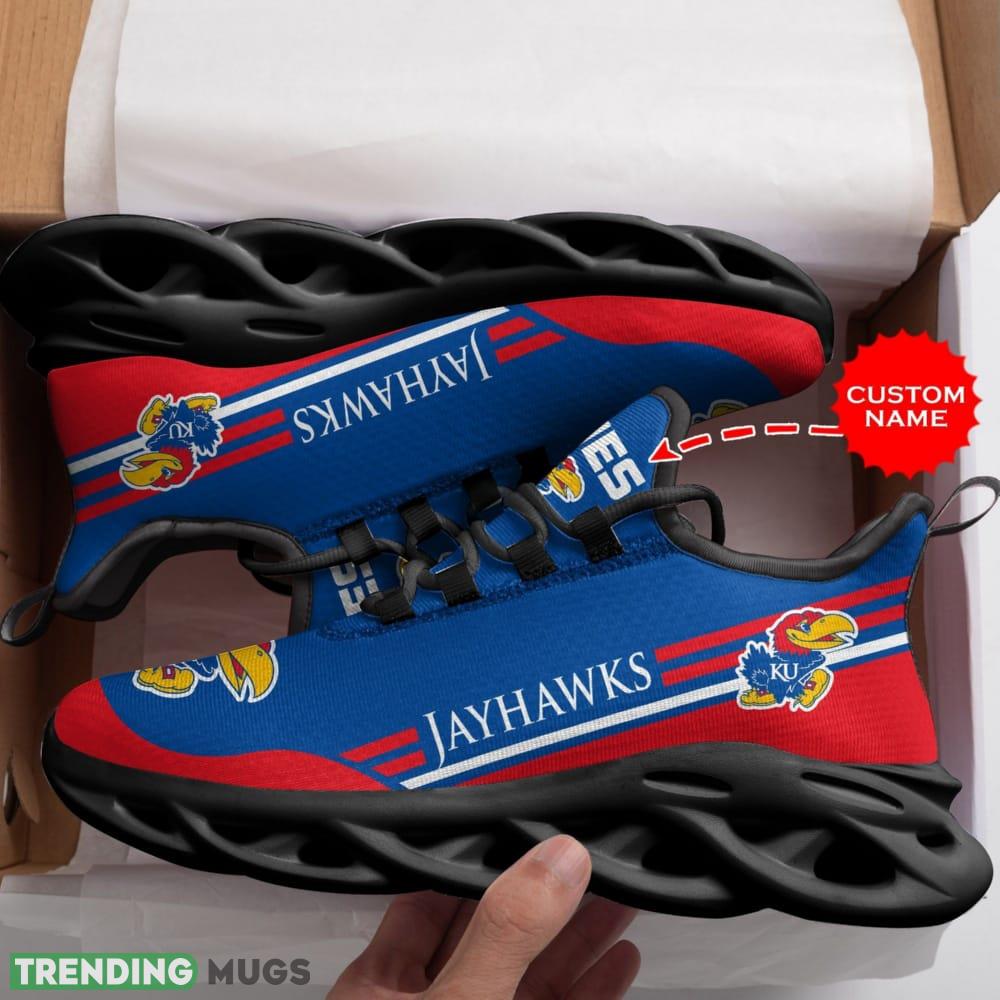 Kansas Jayhawks Logo In Blue And Red Custom Name 3D Max Soul Sneaker Shoes Max Soul Kansas Jayhawks Logo In Blue And Red Custom Name 3D Max Soul Sneaker Shoes Max Soul