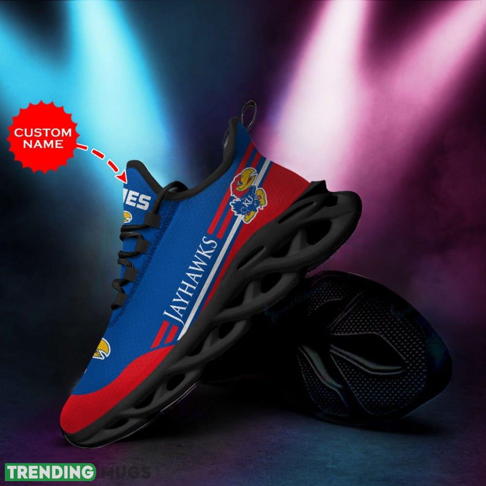 Kansas Jayhawks Logo In Blue And Red Custom Name 3D Max Soul Sneaker Shoes Max Soul Kansas Jayhawks Logo In Blue And Red Custom Name 3D Max Soul Sneaker Shoes Max Soul