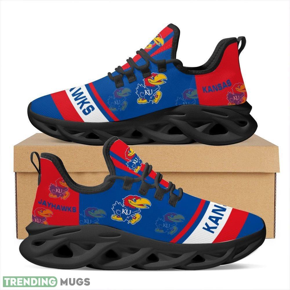 Kansas Jayhawks Logo In Red And Blue Custom Name 3D Max Soul Sneaker Shoes Max Soul Kansas Jayhawks Logo In Red And Blue Custom Name 3D Max Soul Sneaker Shoes Max Soul