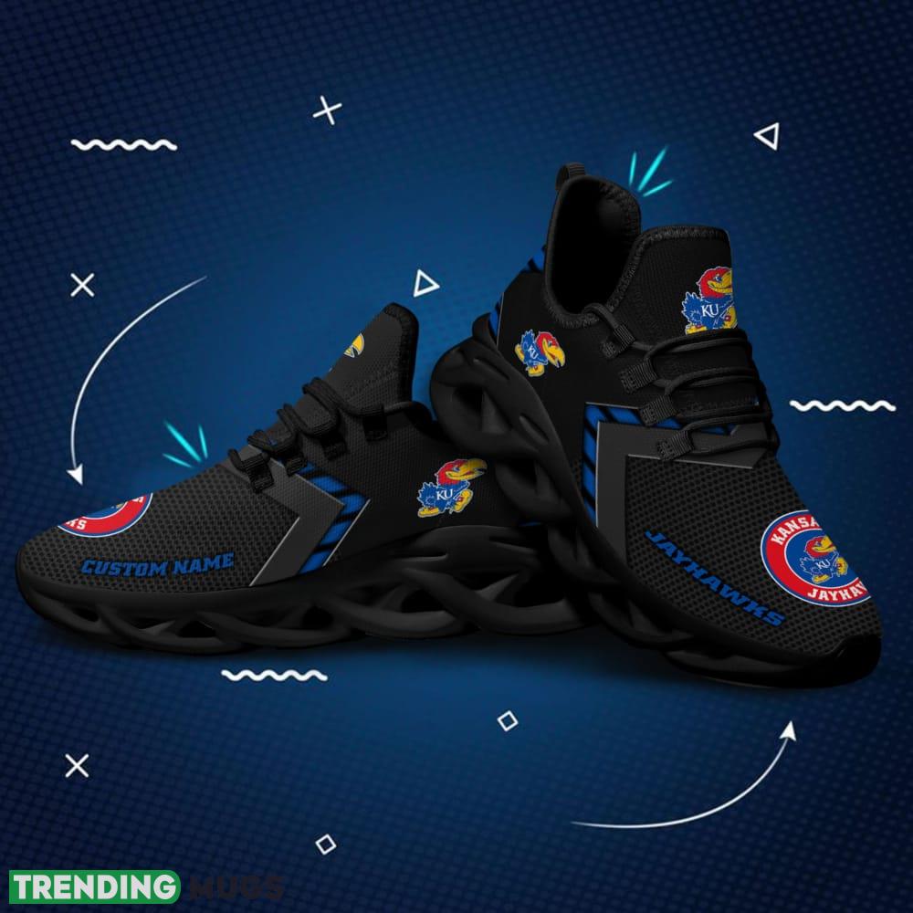 Kansas Jayhawks Logo Pattern Custom Name 3D Max Soul Sneaker Shoes In Black Max Soul Kansas Jayhawks Logo Pattern Custom Name 3D Max Soul Sneaker Shoes In Black Max Soul
