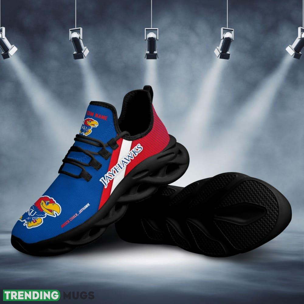 Kansas Jayhawks Logo Pattern Custom Name 3D Max Soul Sneaker Shoes In Red Blue Max Soul Kansas Jayhawks Logo Pattern Custom Name 3D Max Soul Sneaker Shoes In Red Blue Max Soul