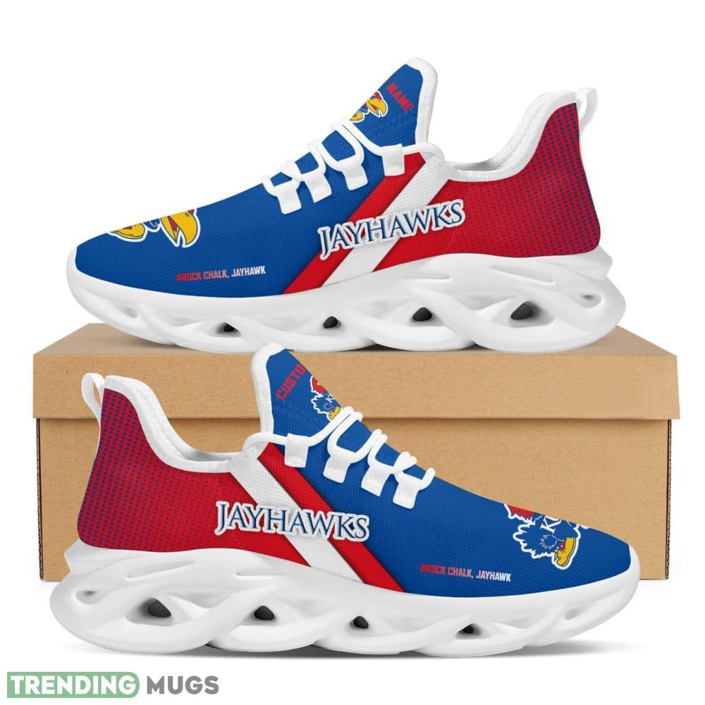 Kansas Jayhawks Logo Pattern Custom Name 3D Max Soul Sneaker Shoes In Red Blue Max Soul Kansas Jayhawks Logo Pattern Custom Name 3D Max Soul Sneaker Shoes In Red Blue Max Soul
