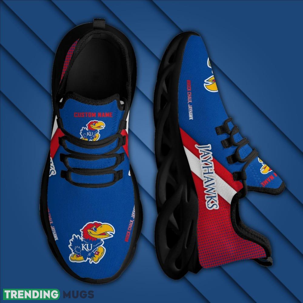 Kansas Jayhawks Logo Pattern Custom Name 3D Max Soul Sneaker Shoes In Red Blue Max Soul Kansas Jayhawks Logo Pattern Custom Name 3D Max Soul Sneaker Shoes In Red Blue Max Soul