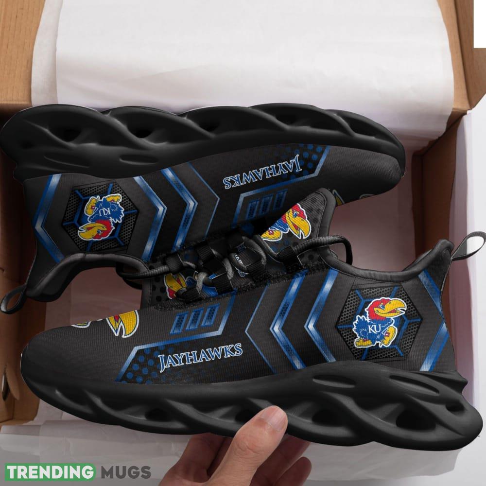 Kansas Jayhawks Logo With Stripe Pattern 3D Max Soul Sneaker Shoes In Black Max Soul Kansas Jayhawks Logo With Stripe Pattern 3D Max Soul Sneaker Shoes In Black Max Soul