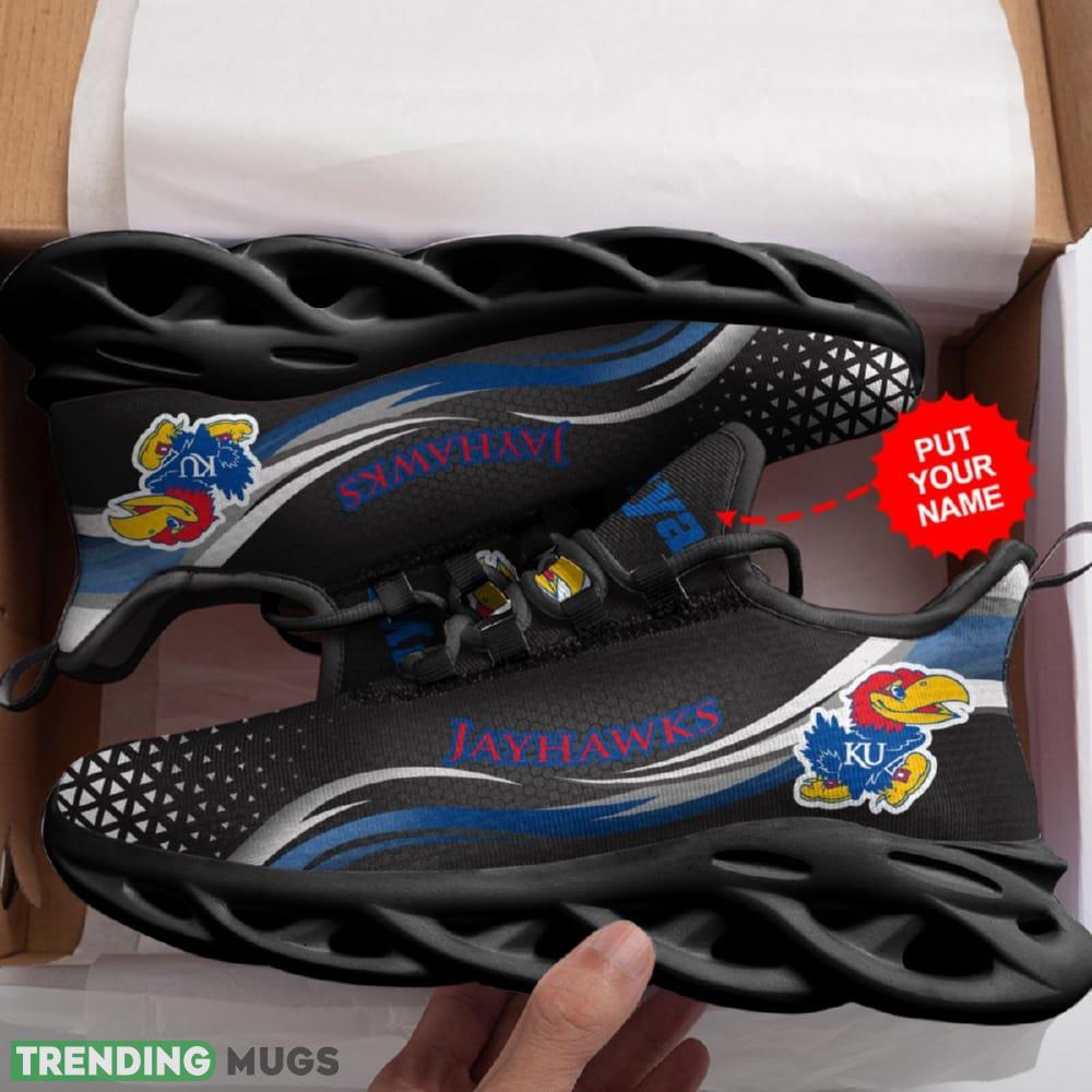 Kansas Jayhawks Pattern In Black Custom Name 3D Max Soul Sneaker Shoes Max Soul Kansas Jayhawks Pattern In Black Custom Name 3D Max Soul Sneaker Shoes Max Soul