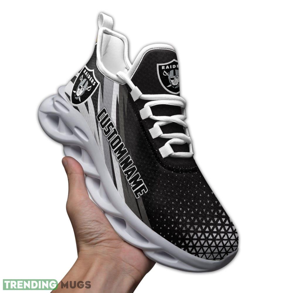 Las Vegas Raiders Logo Custom Name Pattern In Gray And Black 3D Max Soul Sneaker Shoes Max Soul Las Vegas Raiders Logo Custom Name Pattern In Gray And Black 3D Max Soul Sneaker Shoes Max Soul