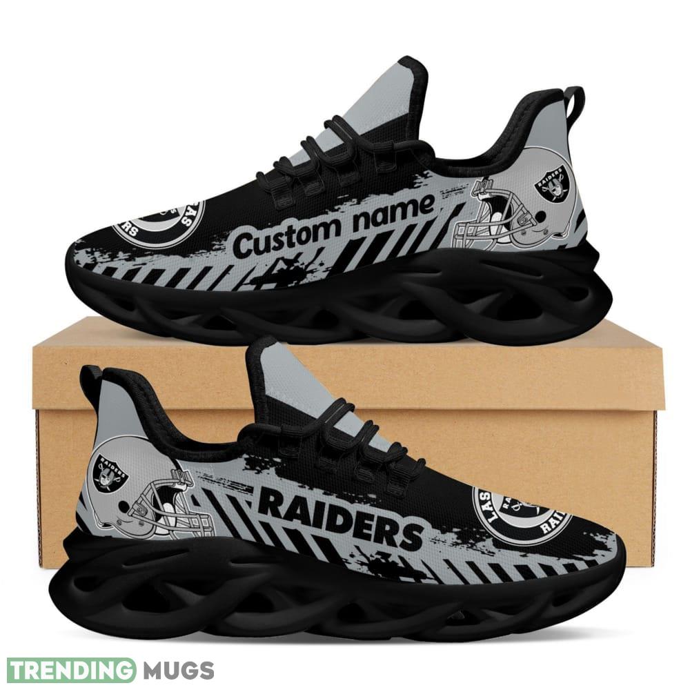 Las Vegas Raiders Logo Helmet And Stripe Pattern Custom Name 3D Max Soul Sneaker Shoes Max Soul Las Vegas Raiders Logo Helmet And Stripe Pattern Custom Name 3D Max Soul Sneaker Shoes Max Soul