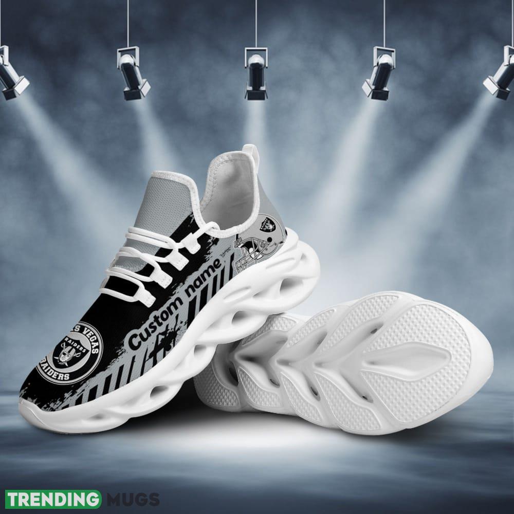 Las Vegas Raiders Logo Helmet And Stripe Pattern Custom Name 3D Max Soul Sneaker Shoes Max Soul Las Vegas Raiders Logo Helmet And Stripe Pattern Custom Name 3D Max Soul Sneaker Shoes Max Soul