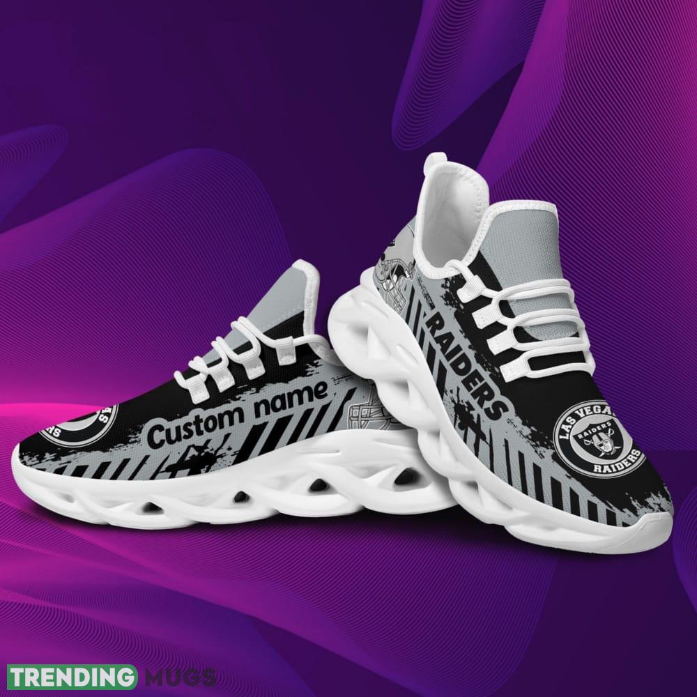 Las Vegas Raiders Logo Helmet And Stripe Pattern Custom Name 3D Max Soul Sneaker Shoes Max Soul Las Vegas Raiders Logo Helmet And Stripe Pattern Custom Name 3D Max Soul Sneaker Shoes Max Soul