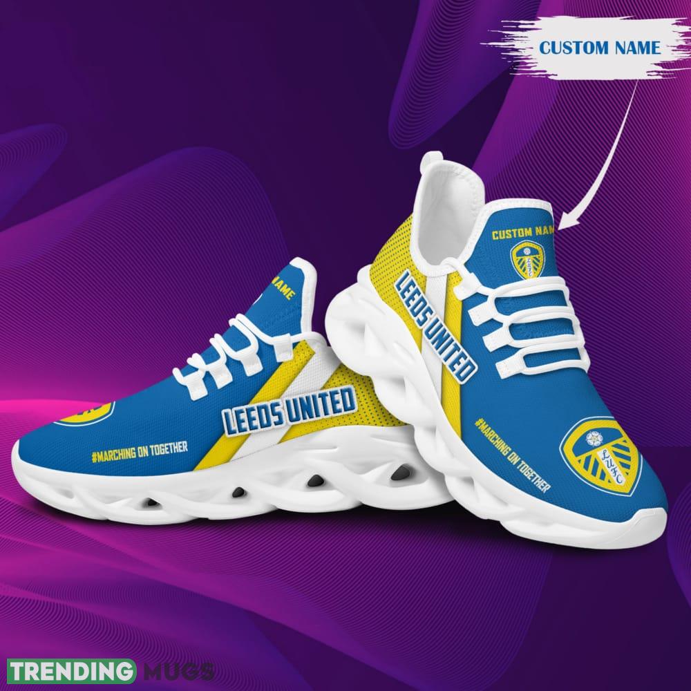 Leeds United Logo Custom Name Pattern 3D Max Soul Sneaker Shoes In Blue And Yellow Max Soul Leeds United Logo Custom Name Pattern 3D Max Soul Sneaker Shoes In Blue And Yellow Max Soul