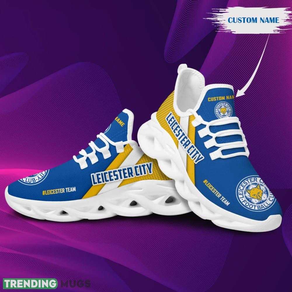Leicester City Logo Custom Name Pattern 3D Max Soul Sneaker Shoes In Blue And Yellow Max Soul Leicester City Logo Custom Name Pattern 3D Max Soul Sneaker Shoes In Blue And Yellow Max Soul
