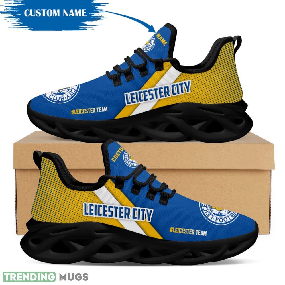 Leicester City Logo Custom Name Pattern 3D Max Soul Sneaker Shoes In Blue And Yellow Max Soul Leicester City Logo Custom Name Pattern 3D Max Soul Sneaker Shoes In Blue And Yellow Max Soul