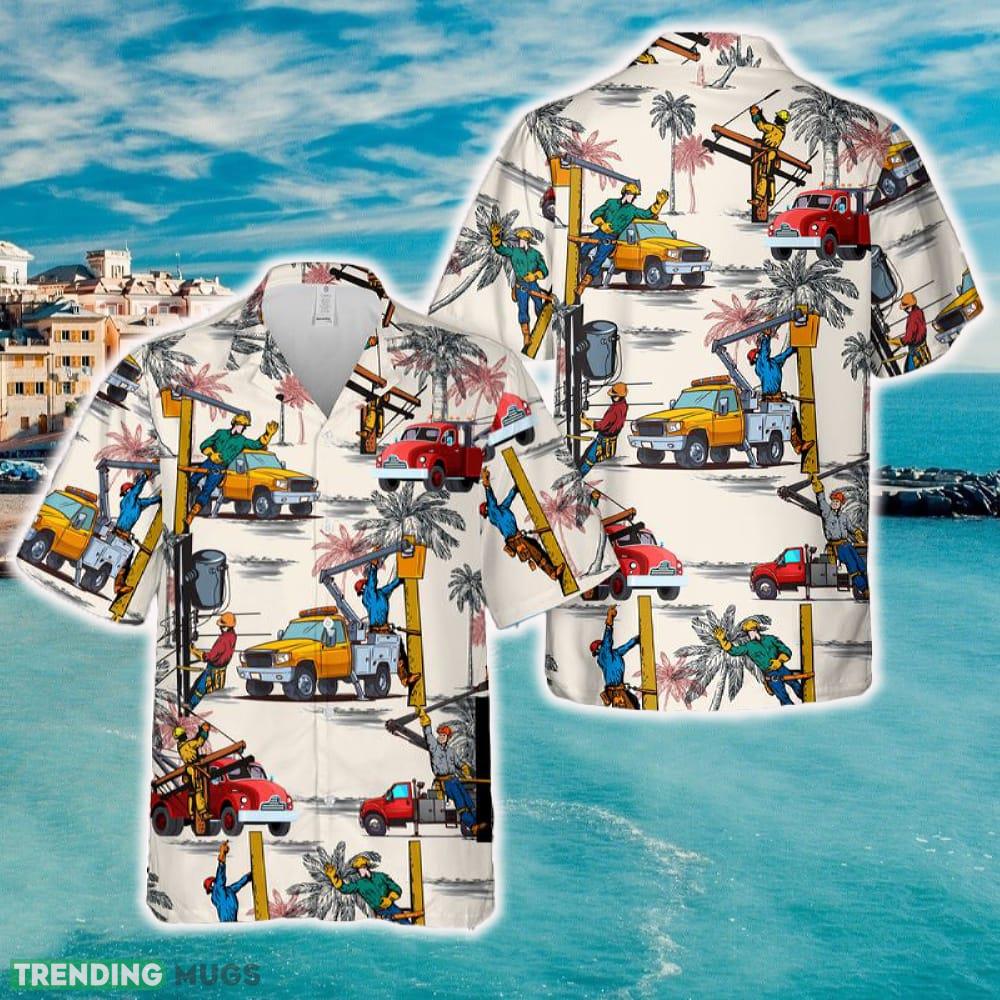 Lineman With Bucket Truck Hawaiian Shirt - Lineman With Bucket Truck Hawaiian Shirt Lineman With Bucket Truck Hawaiian Shirt - Lineman With Bucket Truck Hawaiian Shirt