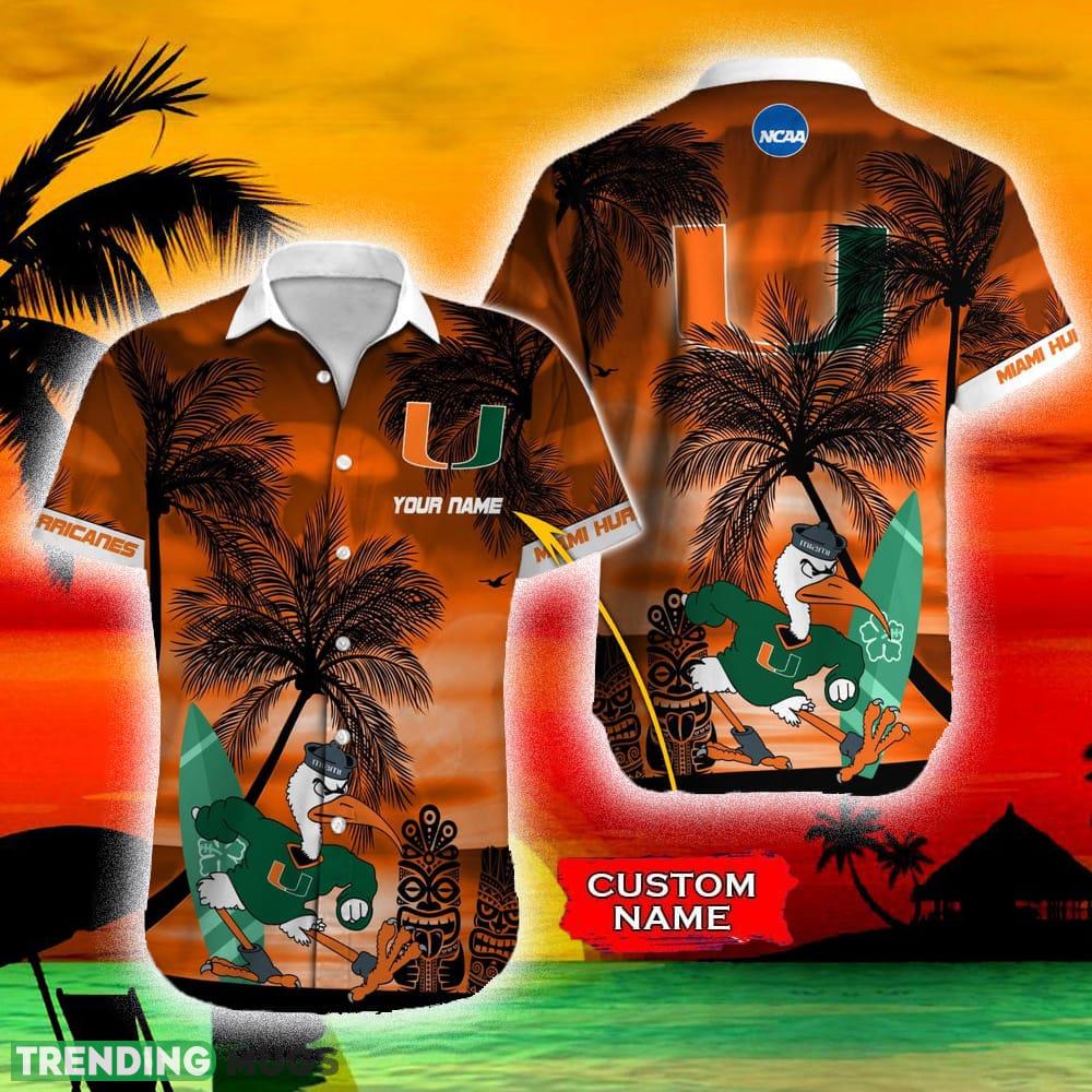 Miami Hurricanes NCAA Paradise Custom Name Men And Women Sports Teams Hawaiian Shirt Gift - Miami Hurricanes NCAA Paradise Custom Name Hawaiian Shirt Beach For Men Women Gift For Fans