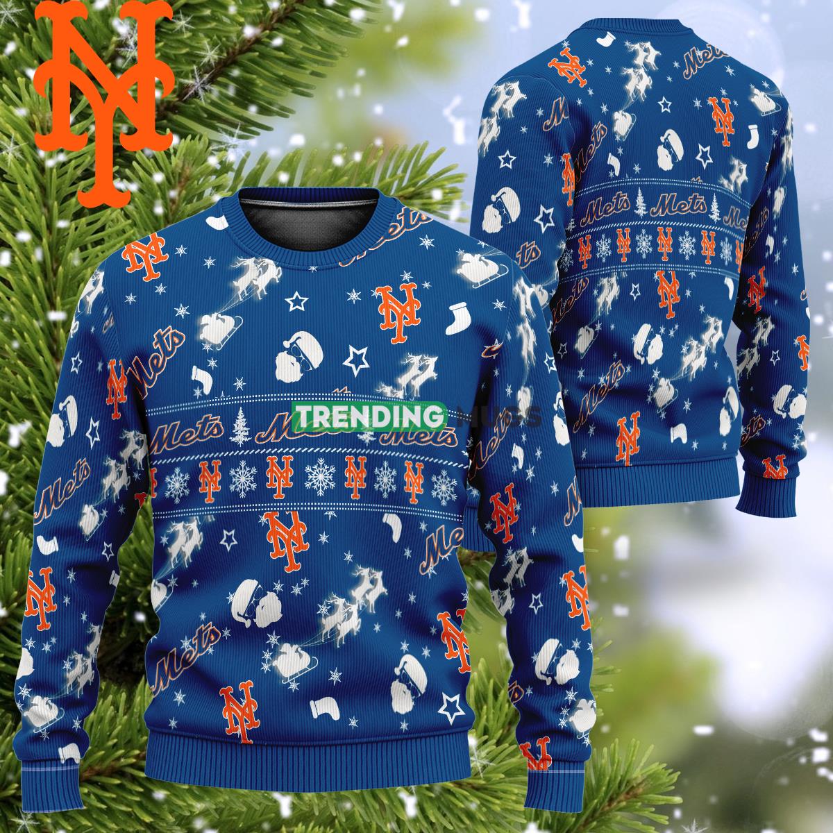 MLB New York Mets Snow Santa Reindeer Ugly Christmas Sweater For Holidays - MLB New York Mets Snow Santa Reindeer Ugly Christmas Sweater For Holidays MLB New York Mets Snow Santa Reindeer Ugly Christmas Sweater For Holidays - MLB New York Mets Snow Santa Reindeer Ugly Christmas Sweater For Holidays