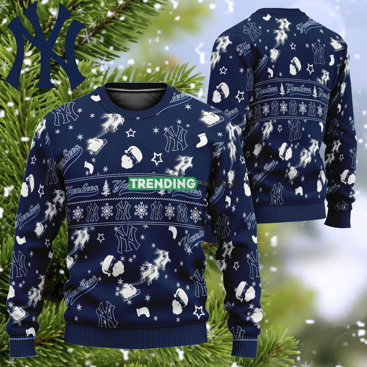 MLB New York Yankees Style Santa Reindeer Ugly Christmas 3D Sweater Gift For Men Women - MLB New York Yankees Style Santa Reindeer Ugly Christmas 3D Sweater Gift For Men Women