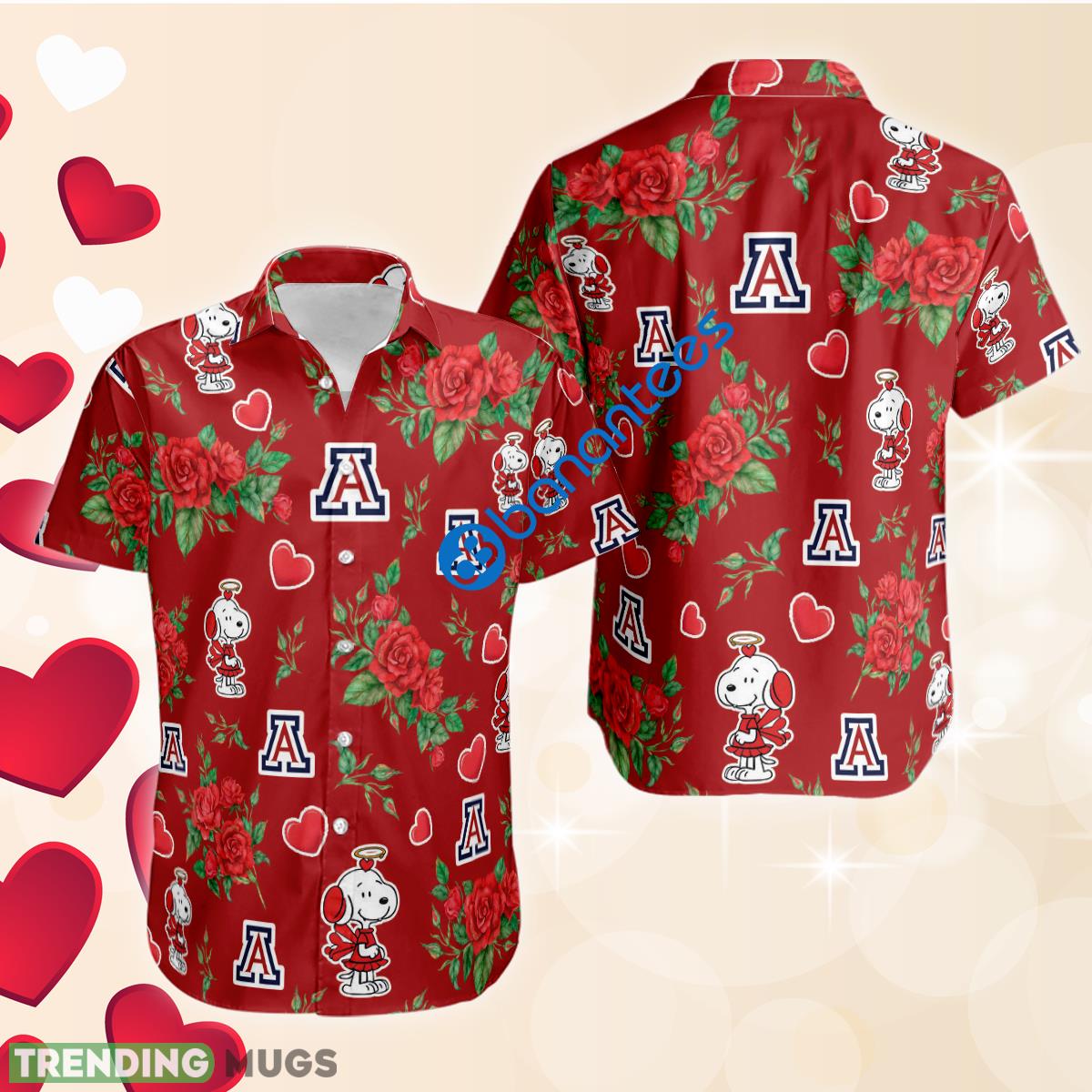 NCAA Arizona Wildcats And Snoopy Girl Cute Rose Love Hawaiian Shirt Short Sleeve Valentines Day - NCAA Arizona Wildcats And Snoopy Girl Cute Rose Love Hawaiian Shirt Short Sleeve Valentines Day