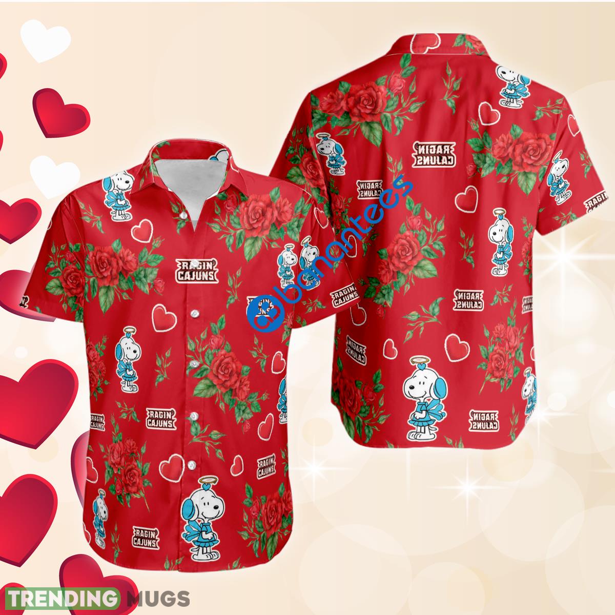 NCAA Louisiana Ragin Cajuns And Snoopy Girl Cute Rose Love 3D Hawaiian Shirt Gift Valentines - NCAA Louisiana Ragin Cajuns And Snoopy Girl Cute Rose Love 3D Hawaiian Shirt Gift Valentines