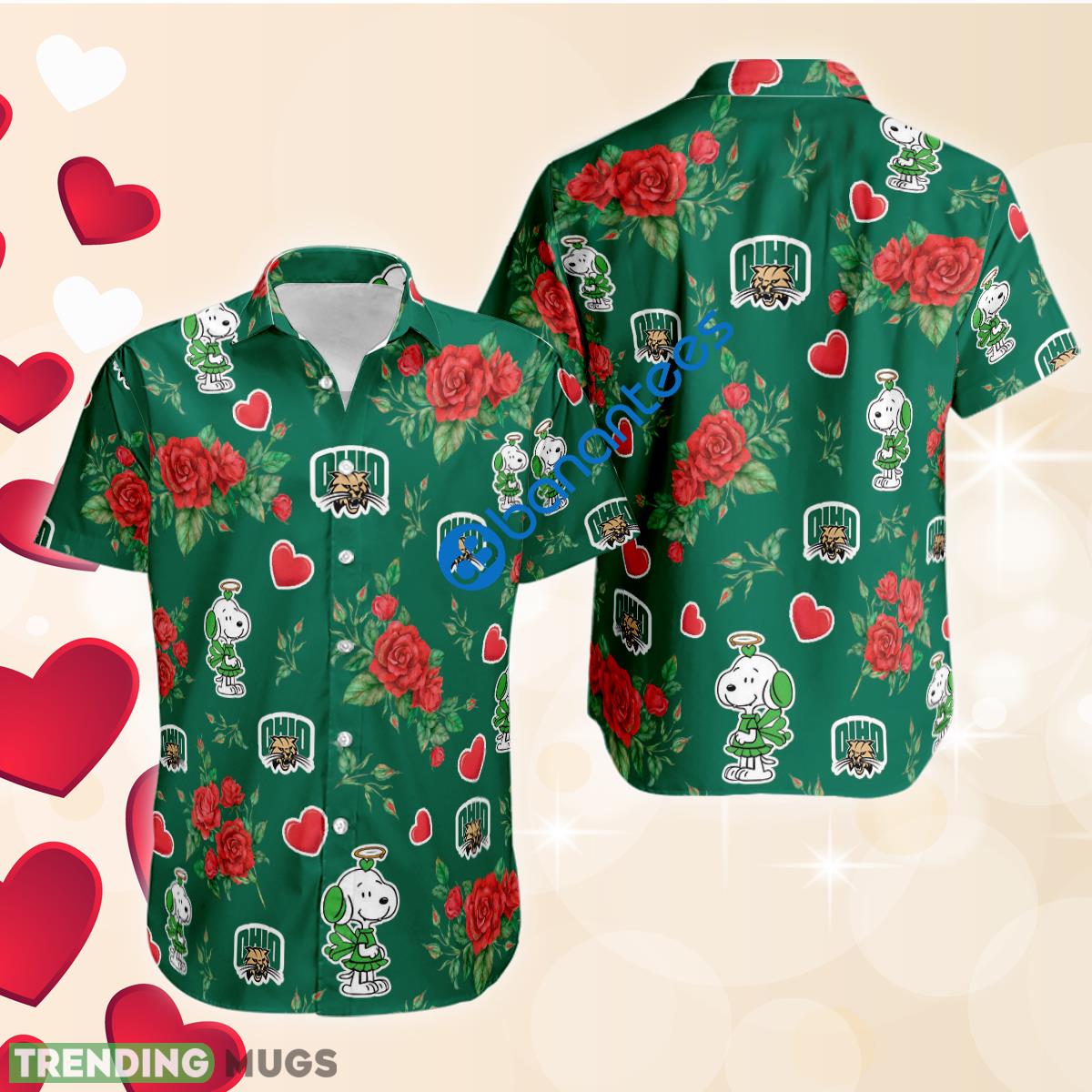 NCAA Ohio Bobcats And Snoopy Girl Cute Rose Love Hawaiian Shirt Valentines Day - NCAA Ohio Bobcats And Snoopy Girl Cute Rose Love Hawaiian Shirt Valentines Day