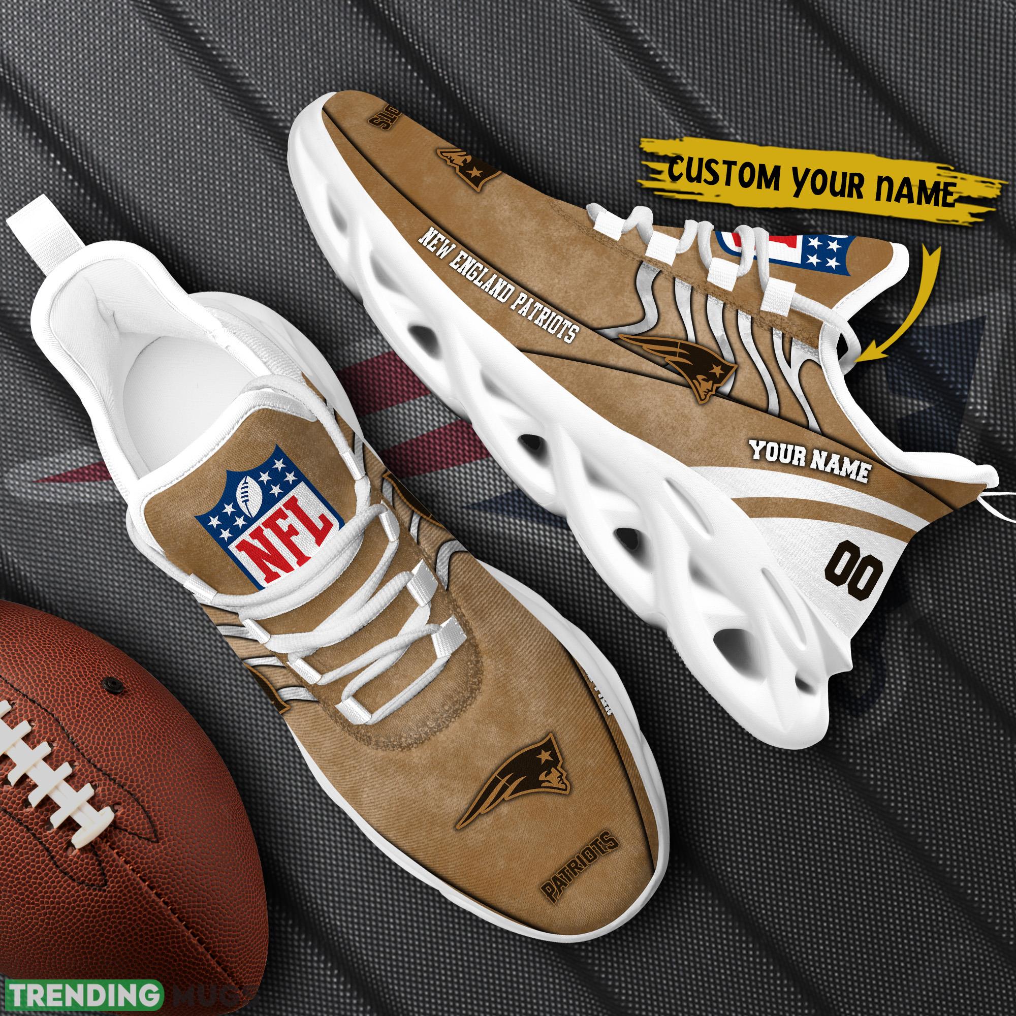 New England Patriots NFL Brown Veterans Max Soul Shoes Custom Number & Name Sneakers Max Soul New England Patriots NFL Brown Veterans Max Soul Shoes Custom Number & Name Sneakers Max Soul